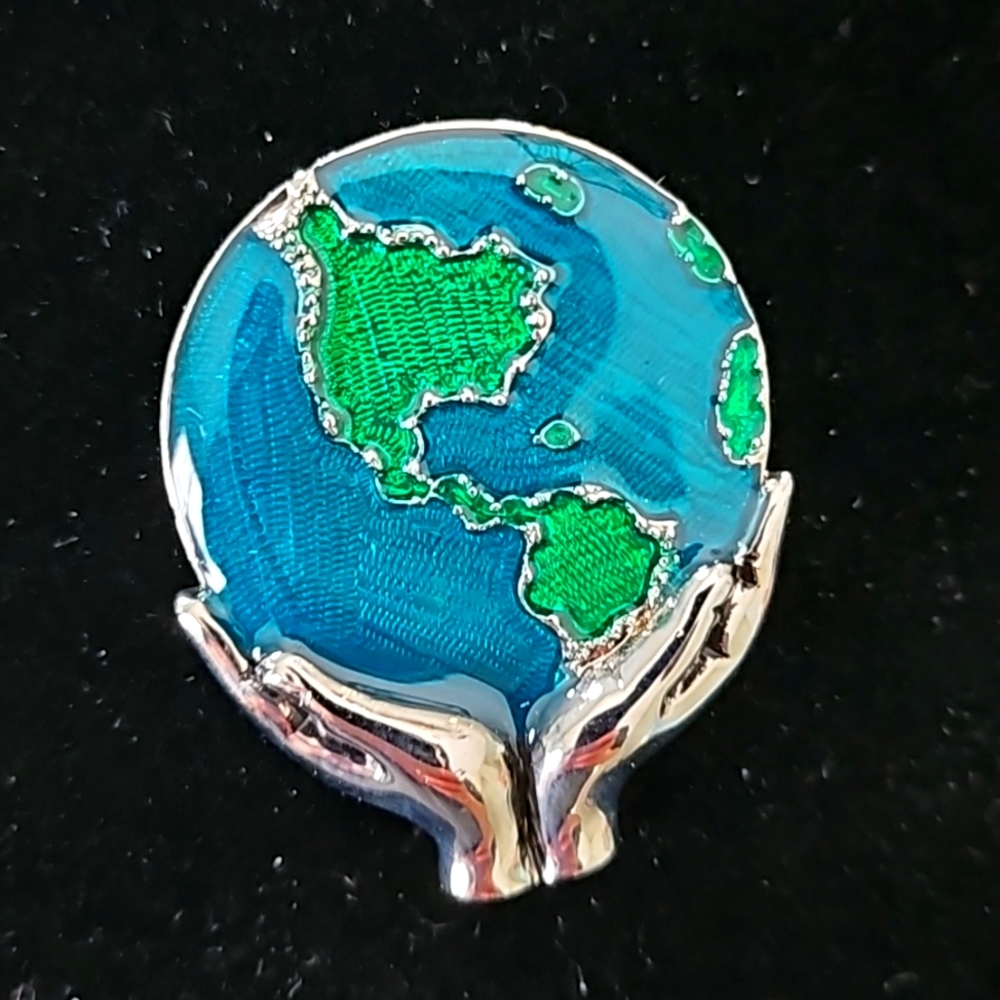 Earth and hands pin / brooch